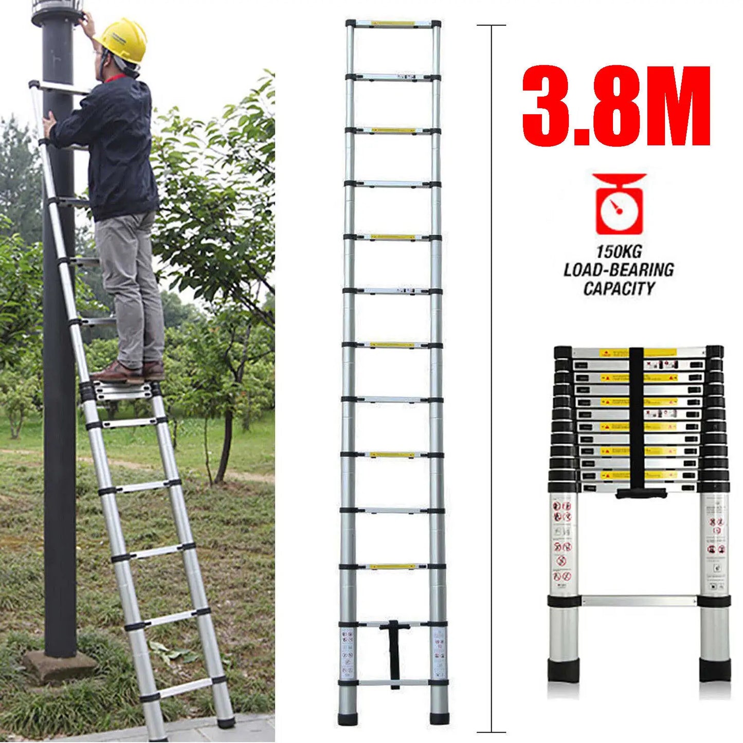 2.6M-5M Telescopic Ladder Sturdy Aluminum Telescoping Extension Ladder 330Lb Max Load EN131 for Household Outdoor Work (Copy)-Ninja Market