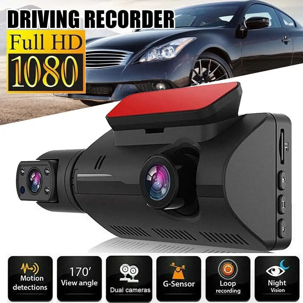 1080P Dual Lens Dash Cam | Wide-Angle Front & Rear Car Recorder with Night Vision, G-Sensor, and Parking Monitor | HD Inside & Outside Recording for Cars-Ninja Market