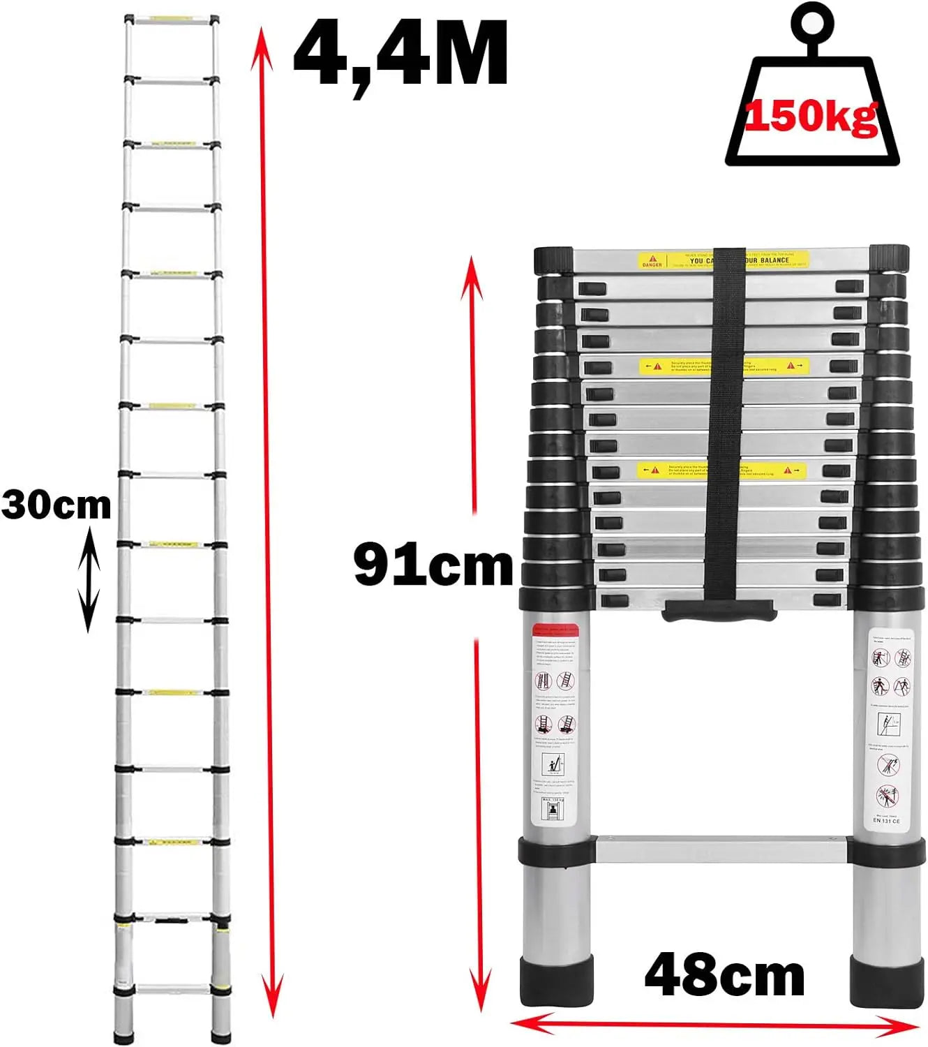 2.6M-5M Telescopic Ladder Sturdy Aluminum Telescoping Extension Ladder 330Lb Max Load EN131 for Household Outdoor Work (Copy)-Ninja Market