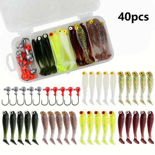 40pcs/lot Soft Lure Kit Soft Fishing Lure 5cm 3.5g Jig Head Hook with Fishing Tackle Box Pesca-Ninja Market