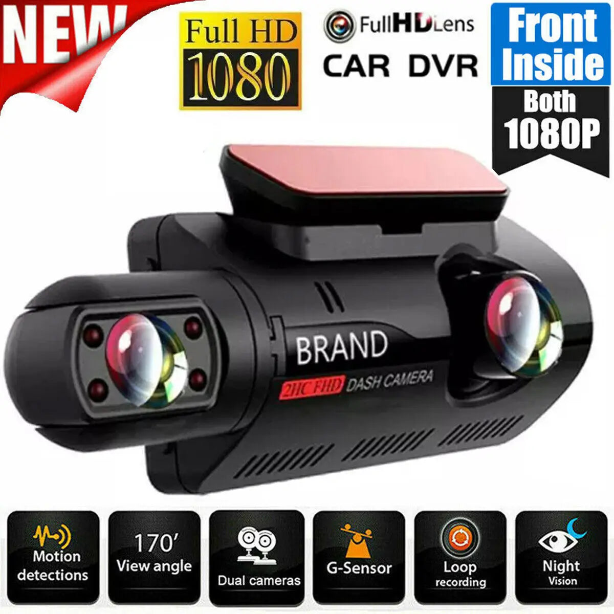 1080P Dual Lens Dash Cam | Wide-Angle Front & Rear Car Recorder with Night Vision, G-Sensor, and Parking Monitor | HD Inside & Outside Recording for Cars-Ninja Market