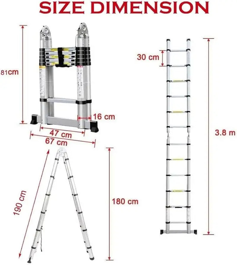 2.6M-5M Telescopic Ladder Sturdy Aluminum Telescoping Extension Ladder 330Lb Max Load EN131 for Household Outdoor Work (Copy)-Ninja Market