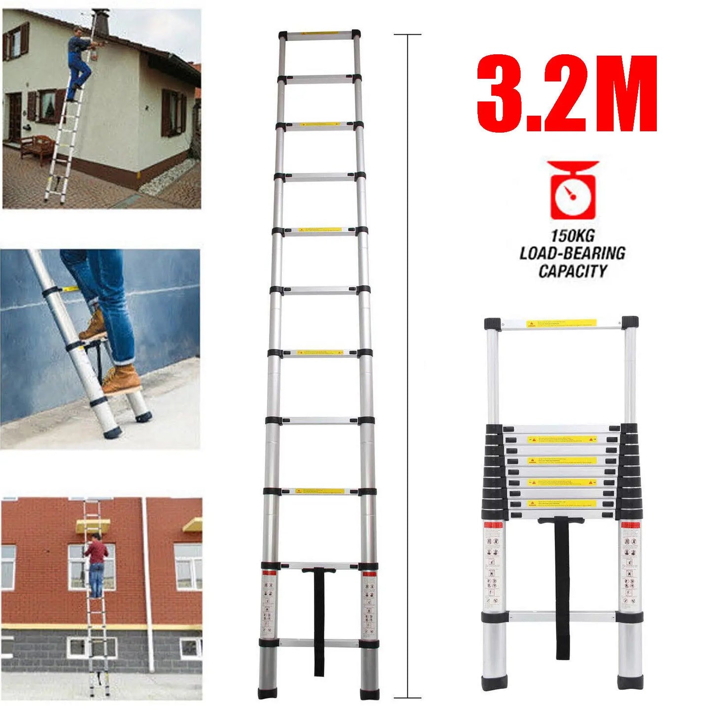 2.6M-5M Telescopic Ladder Sturdy Aluminum Telescoping Extension Ladder 330Lb Max Load EN131 for Household Outdoor Work (Copy)-Ninja Market