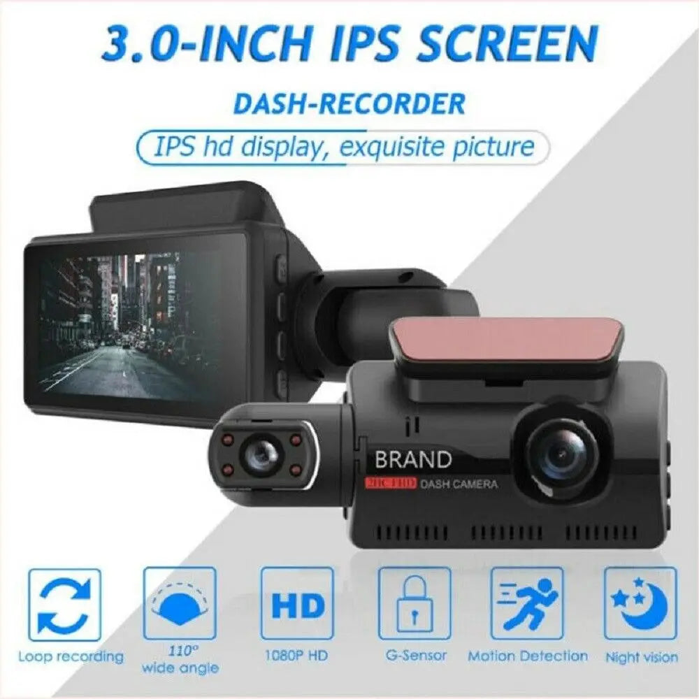 1080P Dual Lens Dash Cam | Wide-Angle Front & Rear Car Recorder with Night Vision, G-Sensor, and Parking Monitor | HD Inside & Outside Recording for Cars-Ninja Market