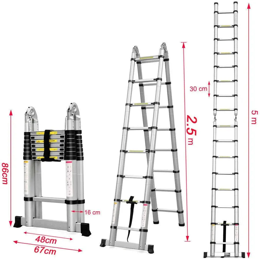 2.6M-5M Telescopic Ladder Sturdy Aluminum Telescoping Extension Ladder 330Lb Max Load EN131 for Household Outdoor Work (Copy)-Ninja Market