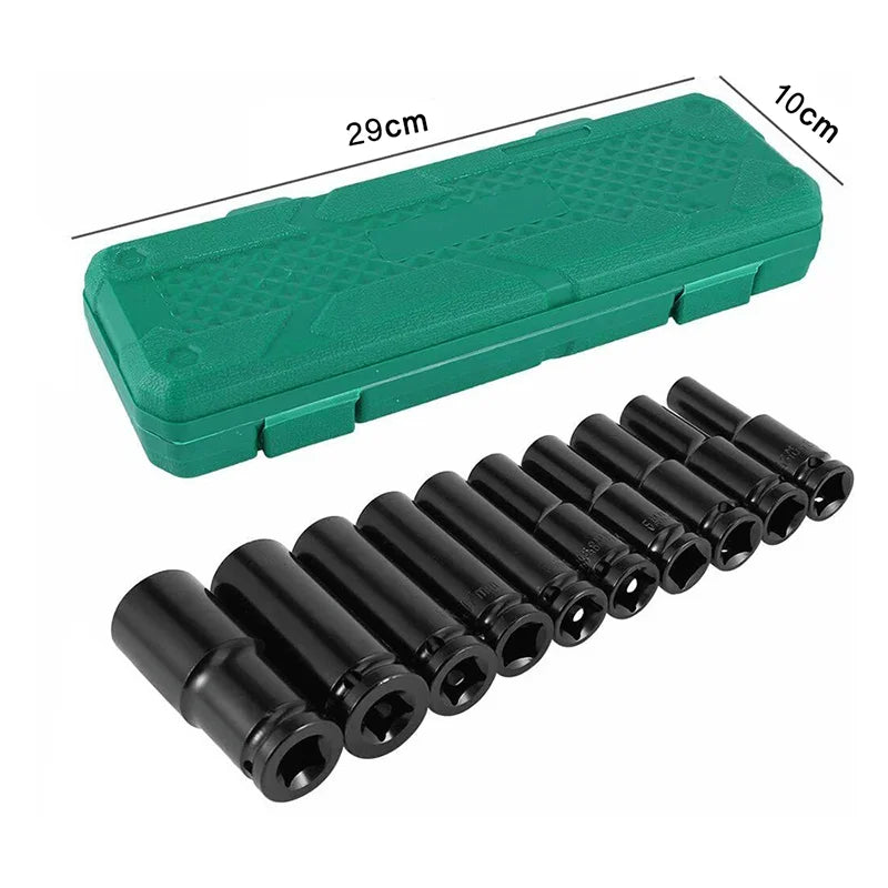 [UK Stock] 10pc Wrench Sleeve Electric wrench socket 1/2 inch 12.5mm Square Head Impact Socket Set Wrench Head Tire Removal Tool