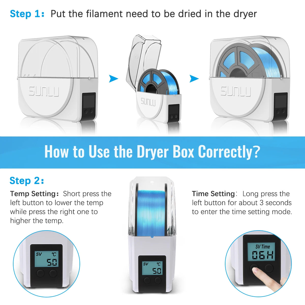 SUNLU S1 PLUS Filament Dryer Box Storage Keeping Material Dry During 3D Printing LCD Screen 3D Printer Parts Filament Dryer Box