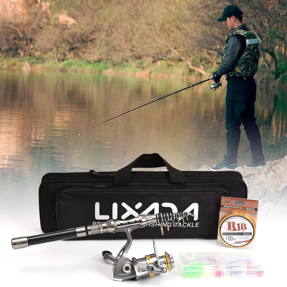 Lixada Telescopic Fishing Rod and Reel Combo Full Kit Spinning Fishing Reel Gear Organizer Pole Set with 100M Fishing Line Lures