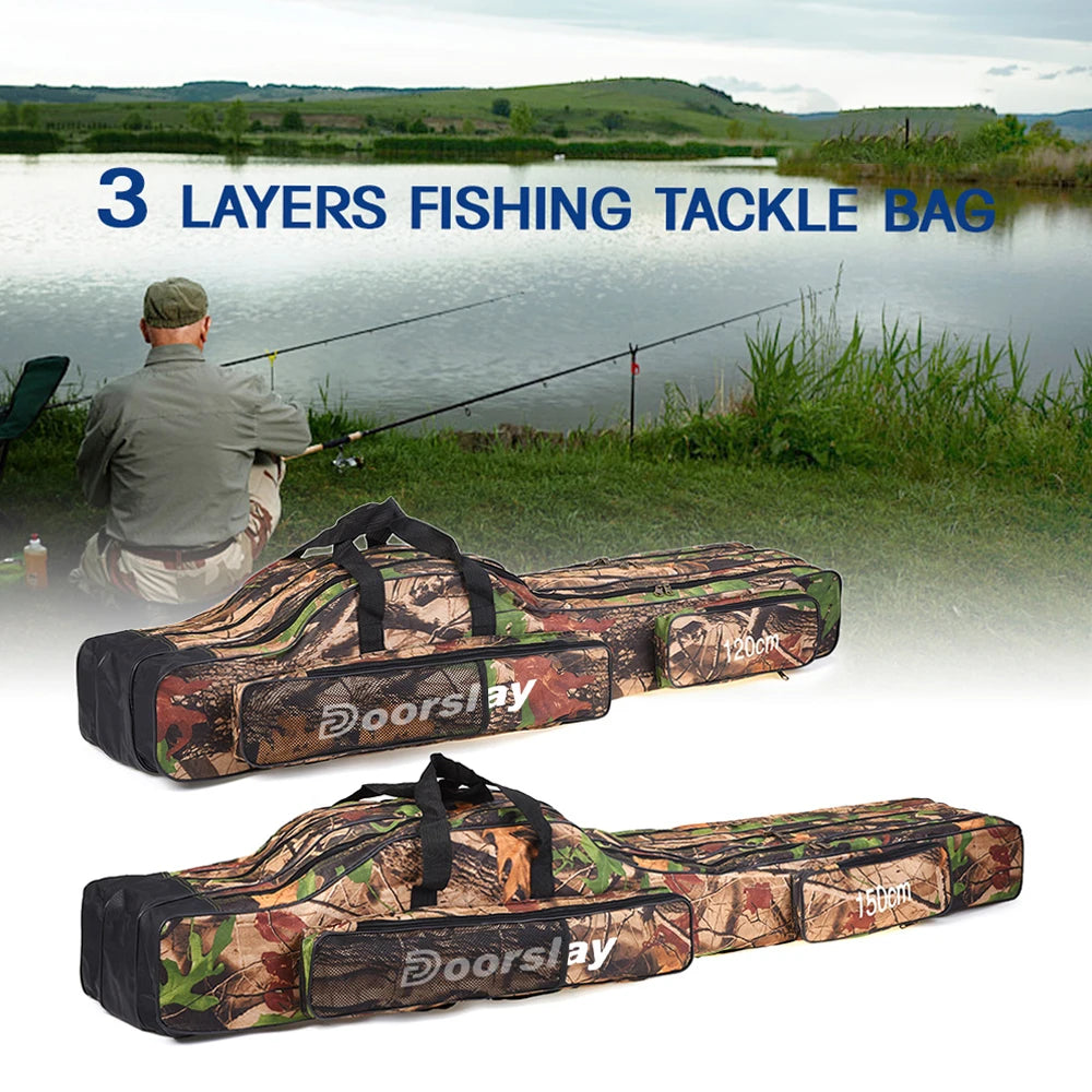 Door slay 3 Layers Fishing Bag Portable Folding Fishing Rod Reel Bag Fishing Tackle Carry Bag Case Travel Storage Bag