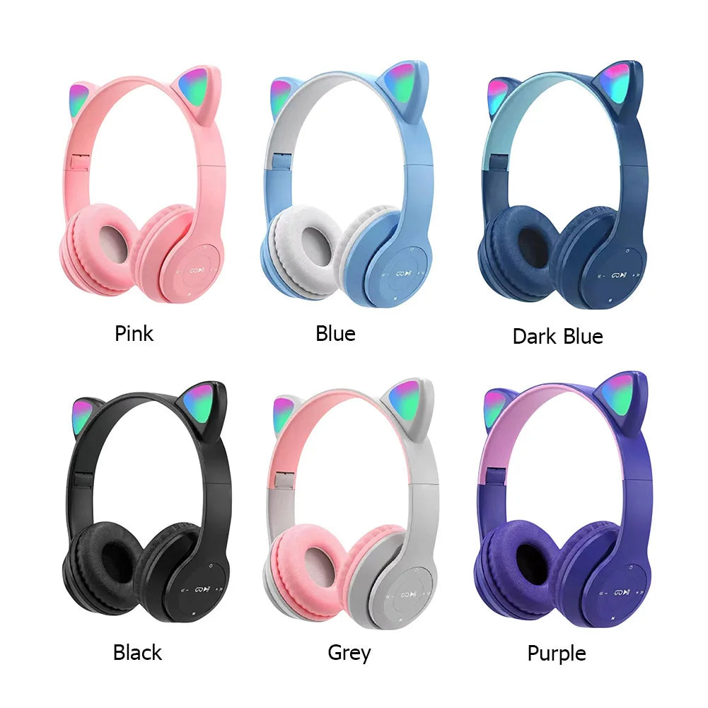 Glow Light Stereo Bass Wireless Cat Ear Gaming Headset Bluetooth Compatible for Kids and Adults