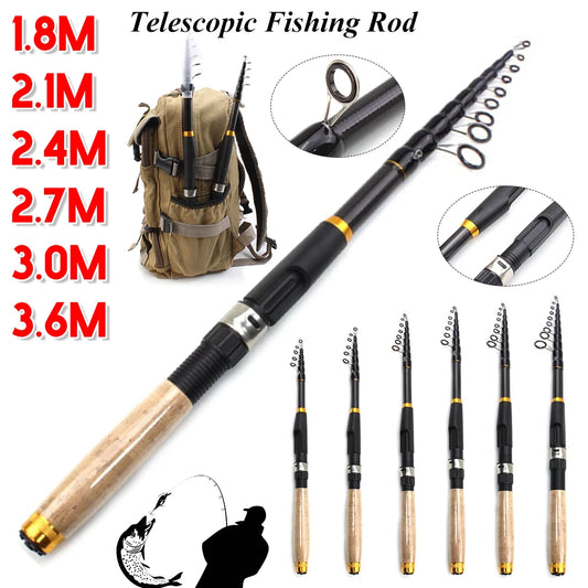 Telescopic Fishing Rod Carbon Fiber Spinning Rod for Fishing Pole Small Short Sea Surfcasting Fishing Tackle 1.8m 2.4m 3.0m 3.6m-Ninja Market