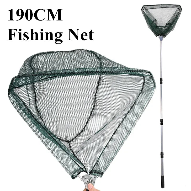 190cm 130cm 55cm Telescopic Landing Net Folding Fishing Pole Extending Fly Carp Course Sea Mesh Fishing Net For Fly Fishing-Ninja Market