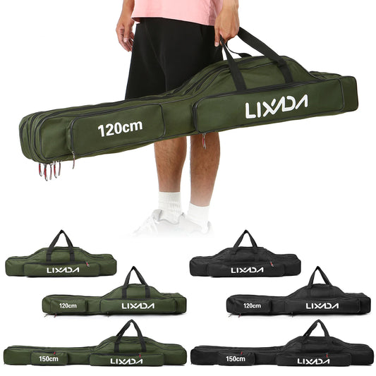 Linda 3 Layers Fishing Pole Bag Portable Folding Rod Carry Case Fishing Reel Tackle Storage Bag Case fishing tackle storage bag