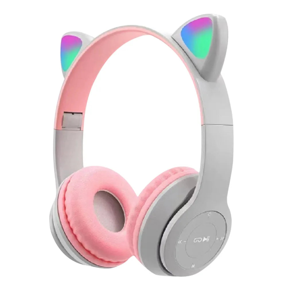 Glow Light Stereo Bass Wireless Cat Ear Gaming Headset Bluetooth Compatible for Kids and Adults