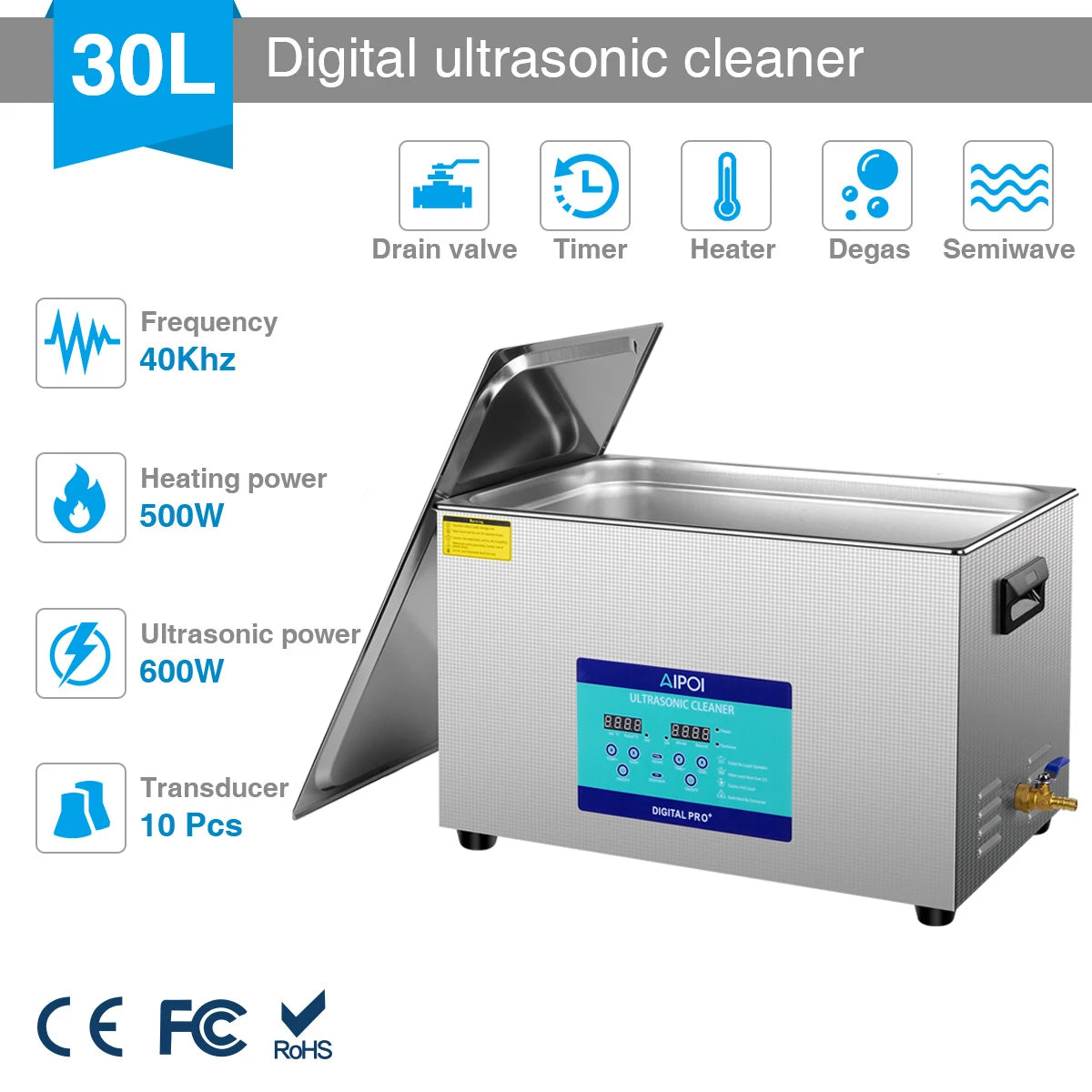 [Ships from UK ] AIPOI Ultrasonic Cleaner 800ml 2L 3.2L 6.5L 10L 15L 22L 30L Home Appliance