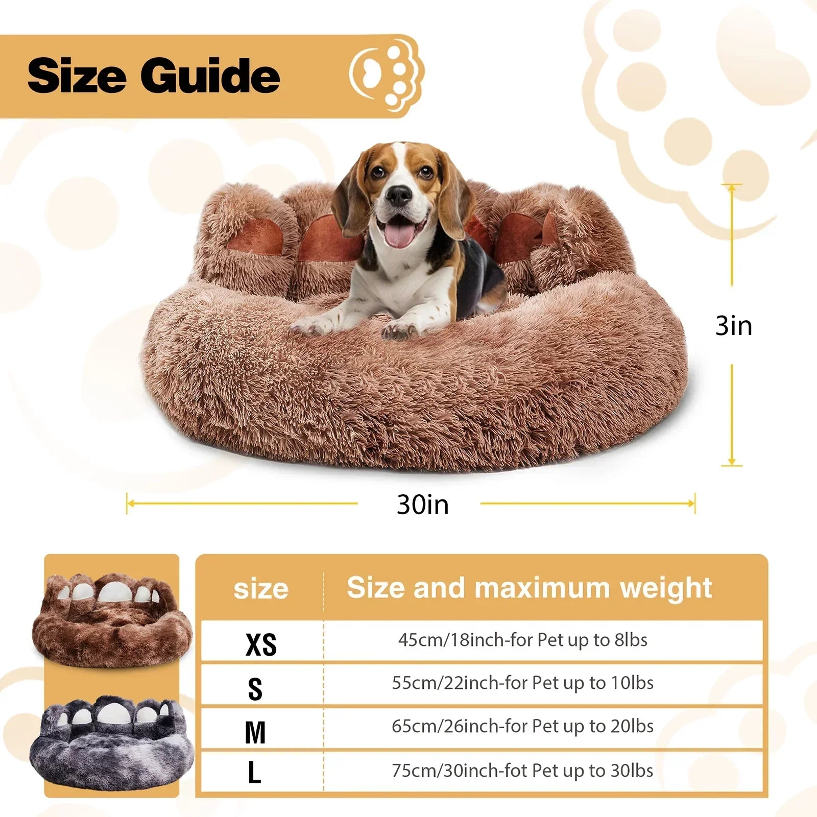 Dog Bed Bear Paw Dog Beds for Small Medium Dogs Cute Dog Cozy Soft Long Plush Round Pet Sofa Bed Cat Bed Cama Para Perro-Ninja Market