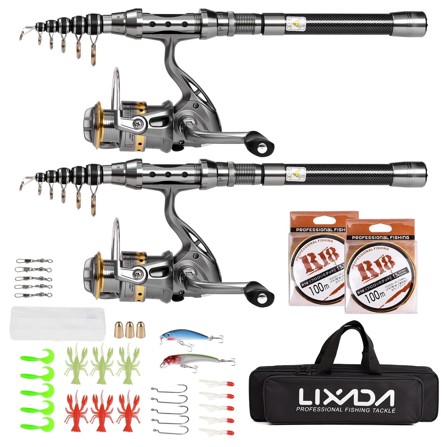 Fishing Pole Combo Set 2PCS Rod and Reel Telescopic Fishing Rod Carbon Fiber Spinning Reels Fishing Accessories 1.5/1.8/2.1/2.4m-Ninja Market