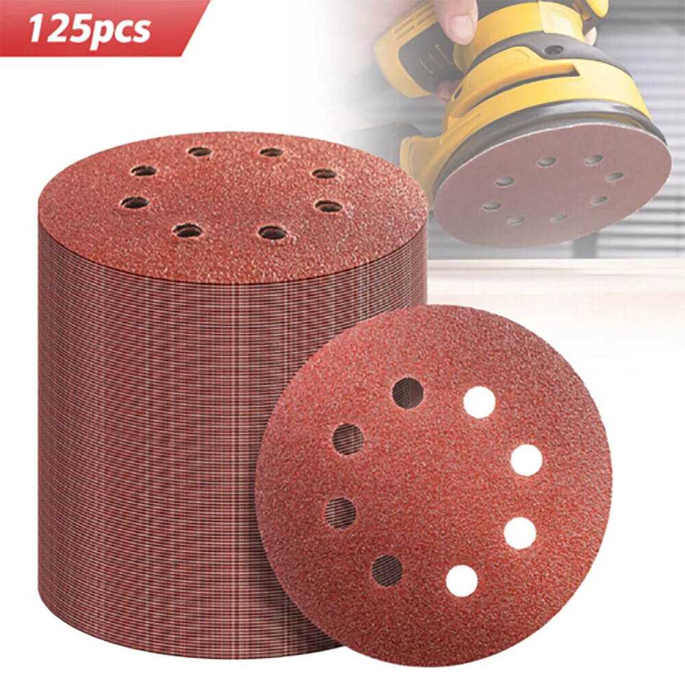 125mm - 5" 8 Hole Sanding Discs 40 60 80 120 240 Grit Orbital Sander Pad UK