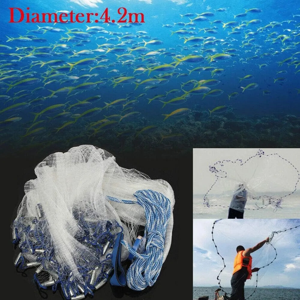 Hand Cast Fishing Net 14ft Hand Cast Fishing Net Bait Dense Mesh Netting Hollow Sinker Durable 4.2M Full Spread Mesh