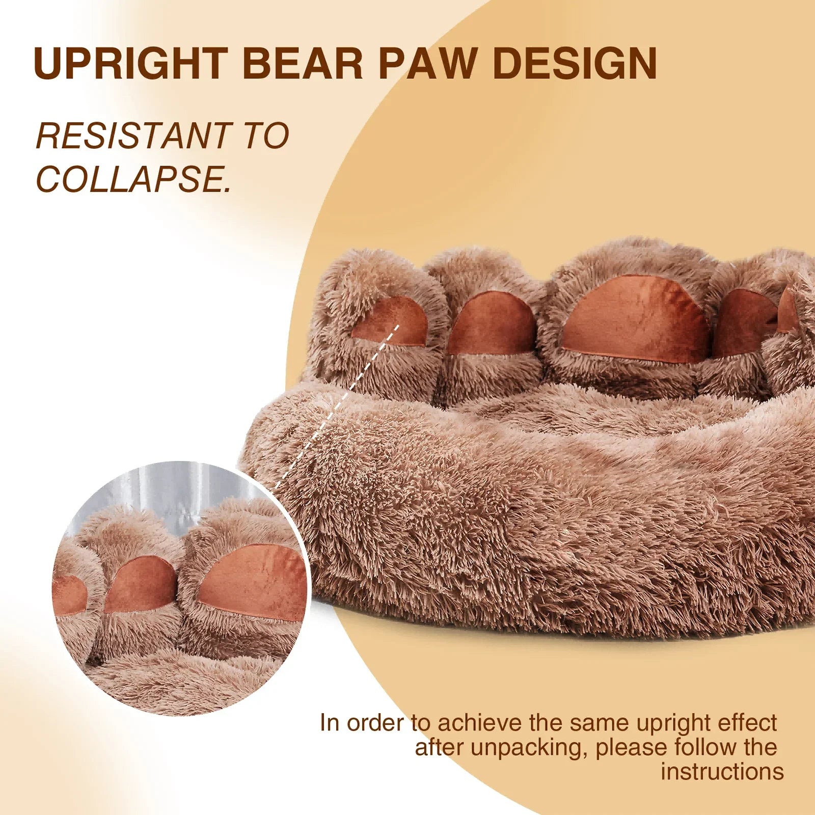 Dog Bed Bear Paw Dog Beds for Small Medium Dogs Cute Dog Cozy Soft Long Plush Round Pet Sofa Bed Cat Bed Cama Para Perro-Ninja Market