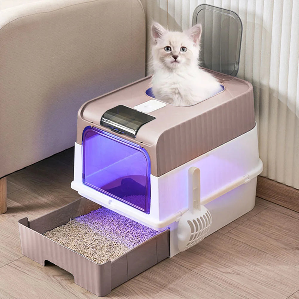 Fully Enclosed Cat Litter Box with UV Sterilization Short and Eye Catching Design for Easy Cleaning