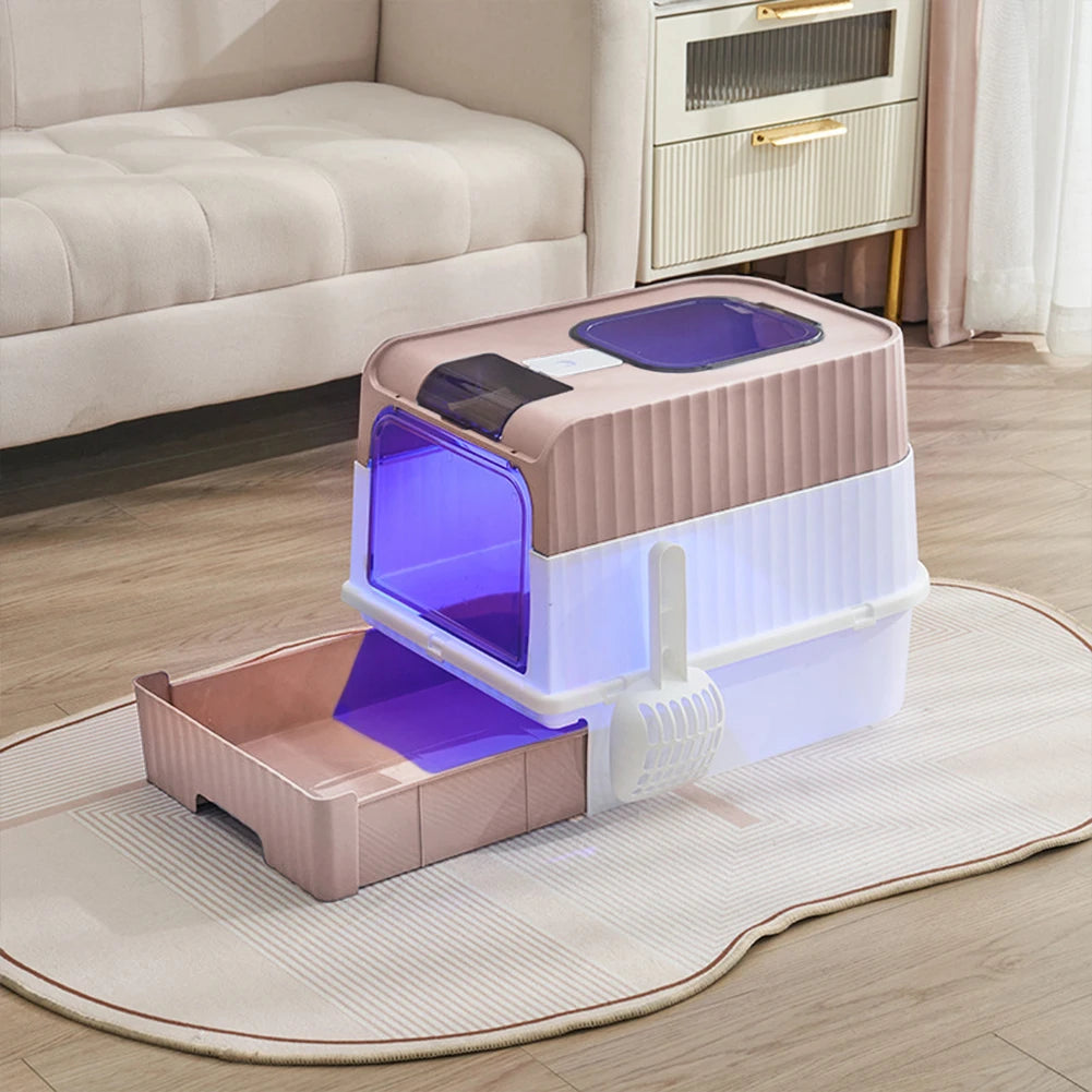 Fully Enclosed Cat Litter Box with UV Sterilization Short and Eye Catching Design for Easy Cleaning