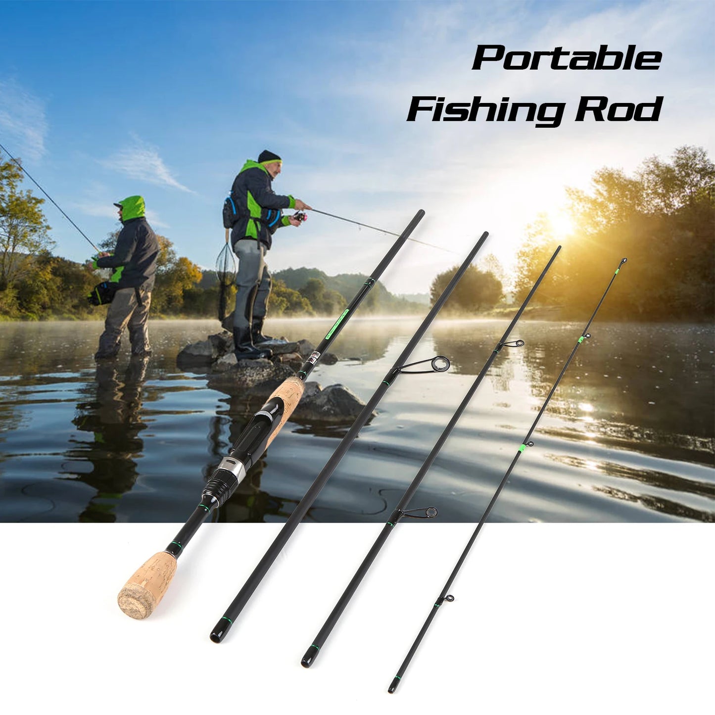 Portable Travel Spinning Fishing Rod Lightweight Carbon Fiber 4 Pieces Fishing Pole