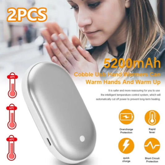 2 Pack Rechargeable Hand Warmers USB Power Bank Electric Pocket Heater Warmer UK-Ninja Market