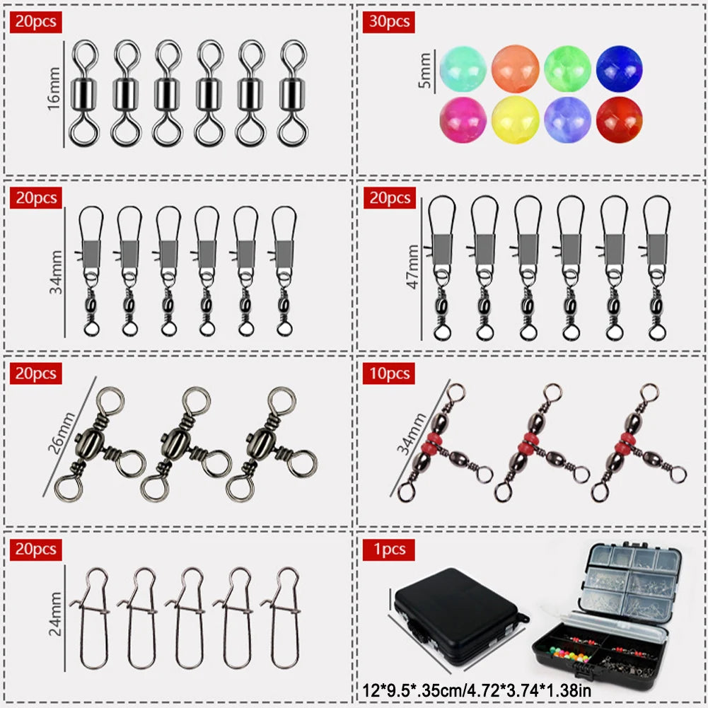 140pcs/box Outdoor Fishing Accessories Set Ball Bearing Fishing Swivels Fishing Snap Swivels Bass Trout Carp Fishing Accessories-Ninja Market