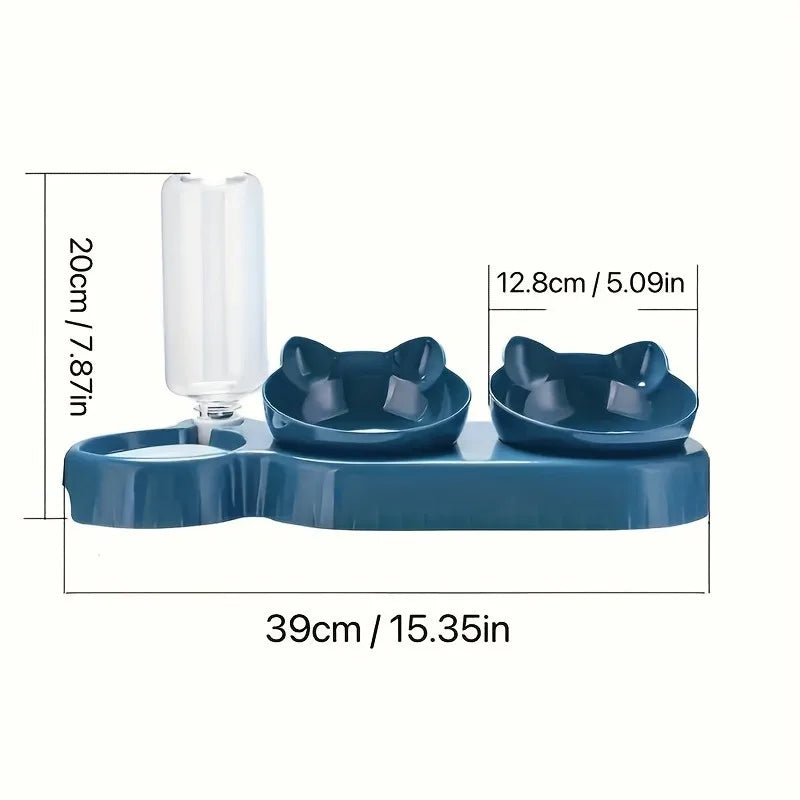 1 Tilt Pet Bowl Set with Gravity Water Bottle for Neck Protection - 3 in 1 Design for Cats and Dogs - Easy to Clean and Hygiene