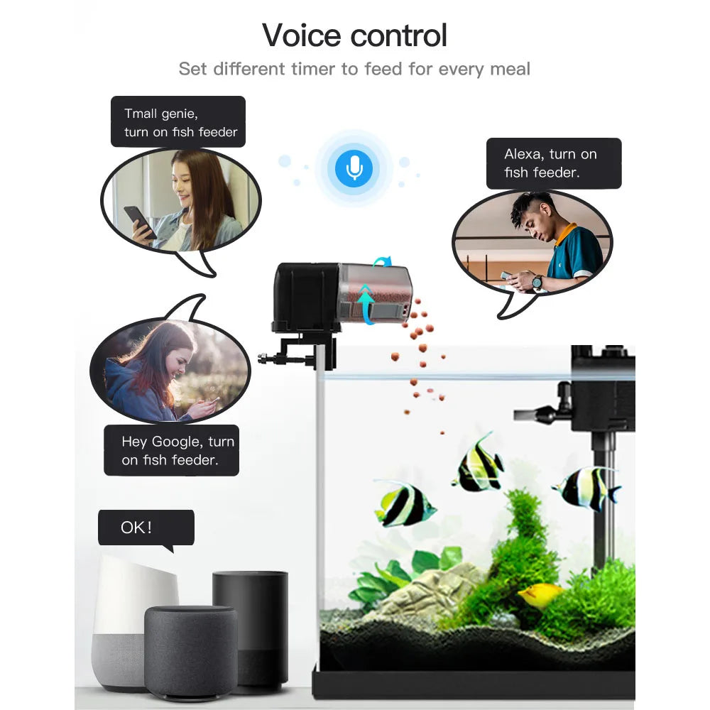 iLONDA WiFi Intelligent Automatic Aquarium Fish Bowl Food Feeder USB Powered Smart Timing Fish Feeder with Alexa Voice Control-Ninja Market