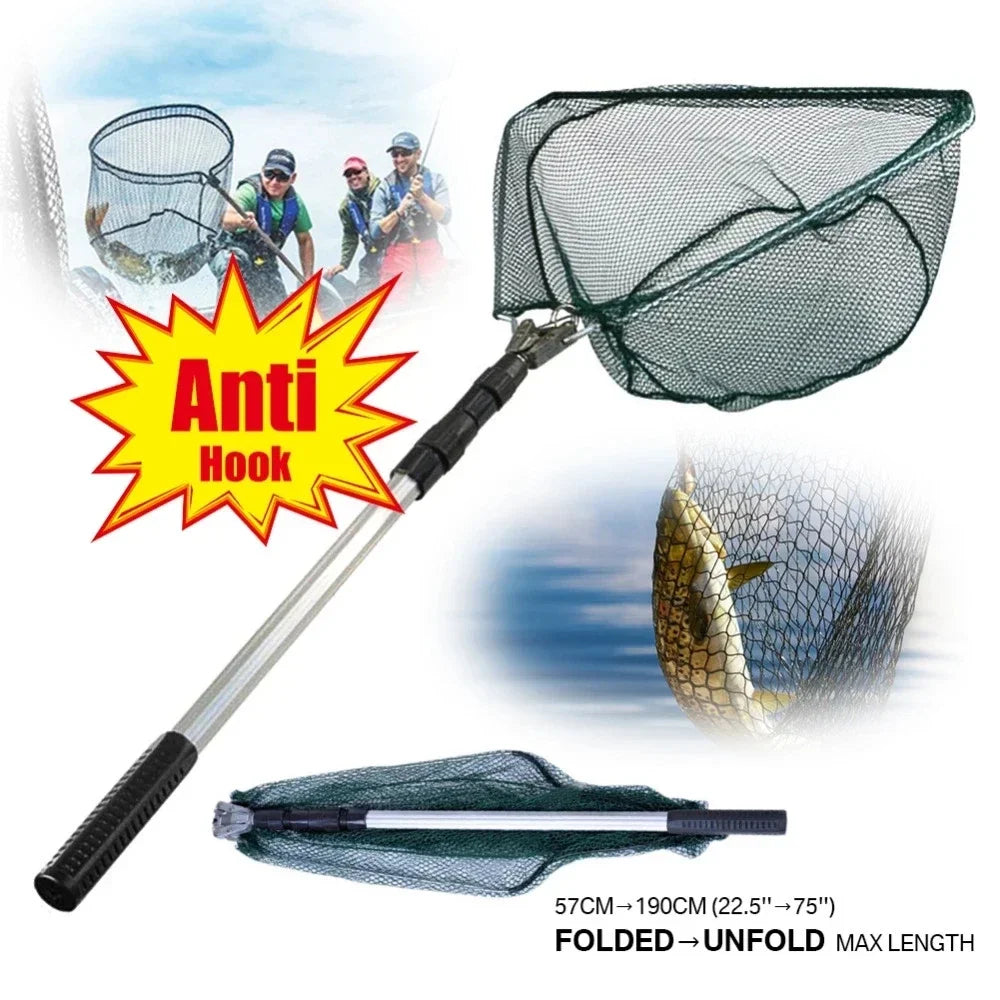 190cm 130cm 55cm Telescopic Landing Net Folding Fishing Pole Extending Fly Carp Course Sea Mesh Fishing Net For Fly Fishing-Ninja Market