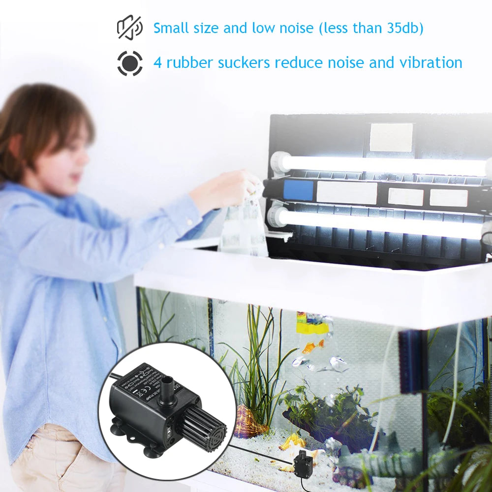 USB DC5V 2.4W Ultra-quiet Mini Brushless Water Pump Waterproof Submersible Fountain Aquarium Circulating 250L/H Lift 200cm-Ninja Market