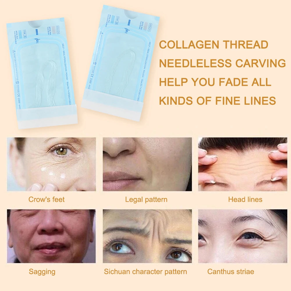 12pcs/bag Collagen Face Lifting Thread No Needle Collagen Thread Carved Essence Protein Skin Absorbed Lines Beauty Care Products-Ninja Market