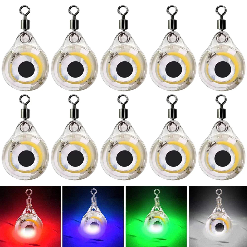 10Pcs Fishing Lure Light Mini Eye Shape Underwater Night Light Lure Battery Powered Luminous Fish Lure for Seawater Freshwater-Ninja Market