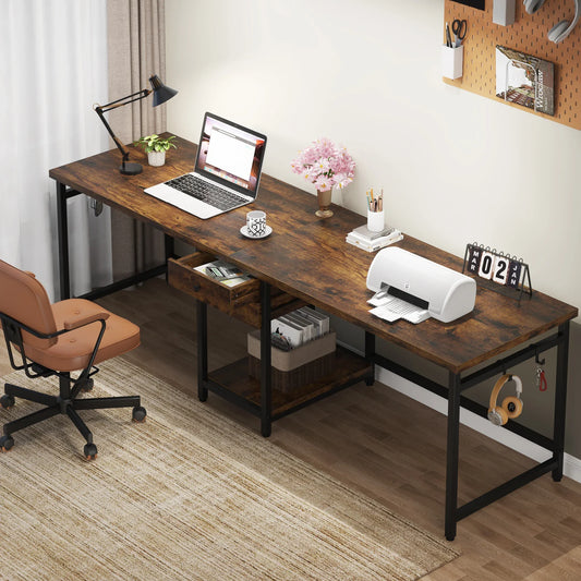 Tribesigns 78.74’’ Two Person Desk with 2 Drawers, Long Double Computer Desk Gaming Table with Shelves-Ninja Market