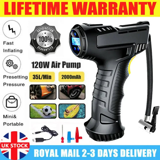 120W Car Tyre Inflator Handheld Air Compressor Pump Wireless Car Tyre Inflator Portable Air Compressor with LED Lights for Tyres-Ninja Market