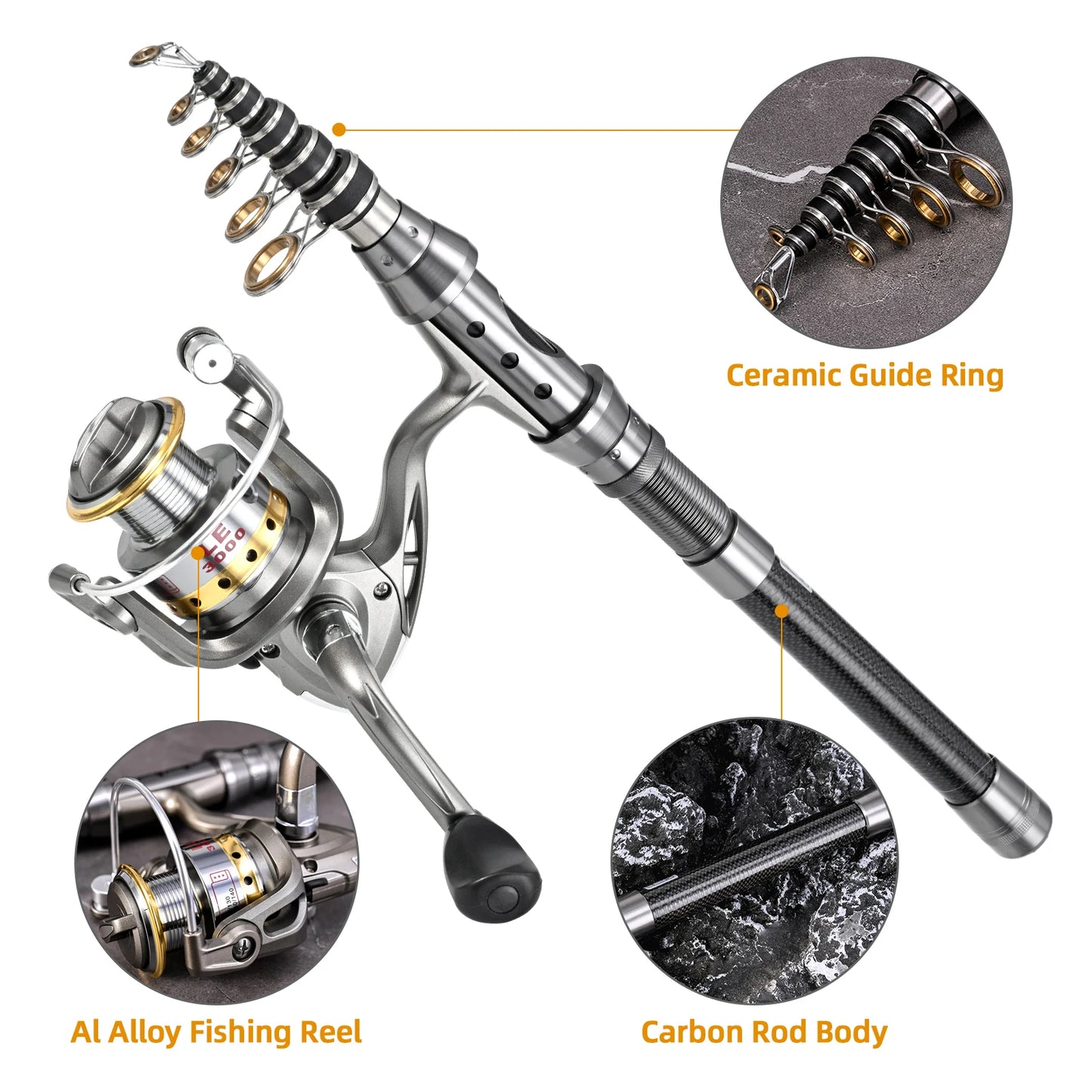 Fishing Pole Combo Set 2PCS Rod and Reel Telescopic Fishing Rod Carbon Fiber Spinning Reels Fishing Accessories 1.5/1.8/2.1/2.4m-Ninja Market