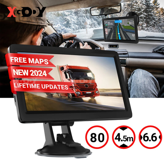 XGODY 9" Sat Nav Truck Car GPS Navigation for Lorry HGV Free UK EU Maps Updates