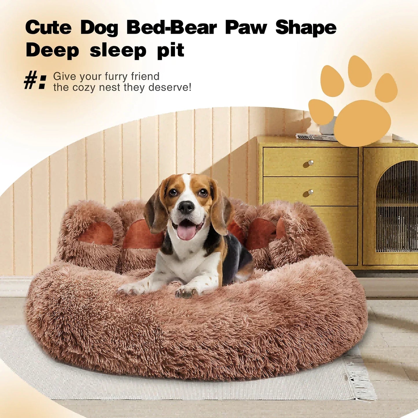 Dog Bed Bear Paw Dog Beds for Small Medium Dogs Cute Dog Cozy Soft Long Plush Round Pet Sofa Bed Cat Bed Cama Para Perro-Ninja Market