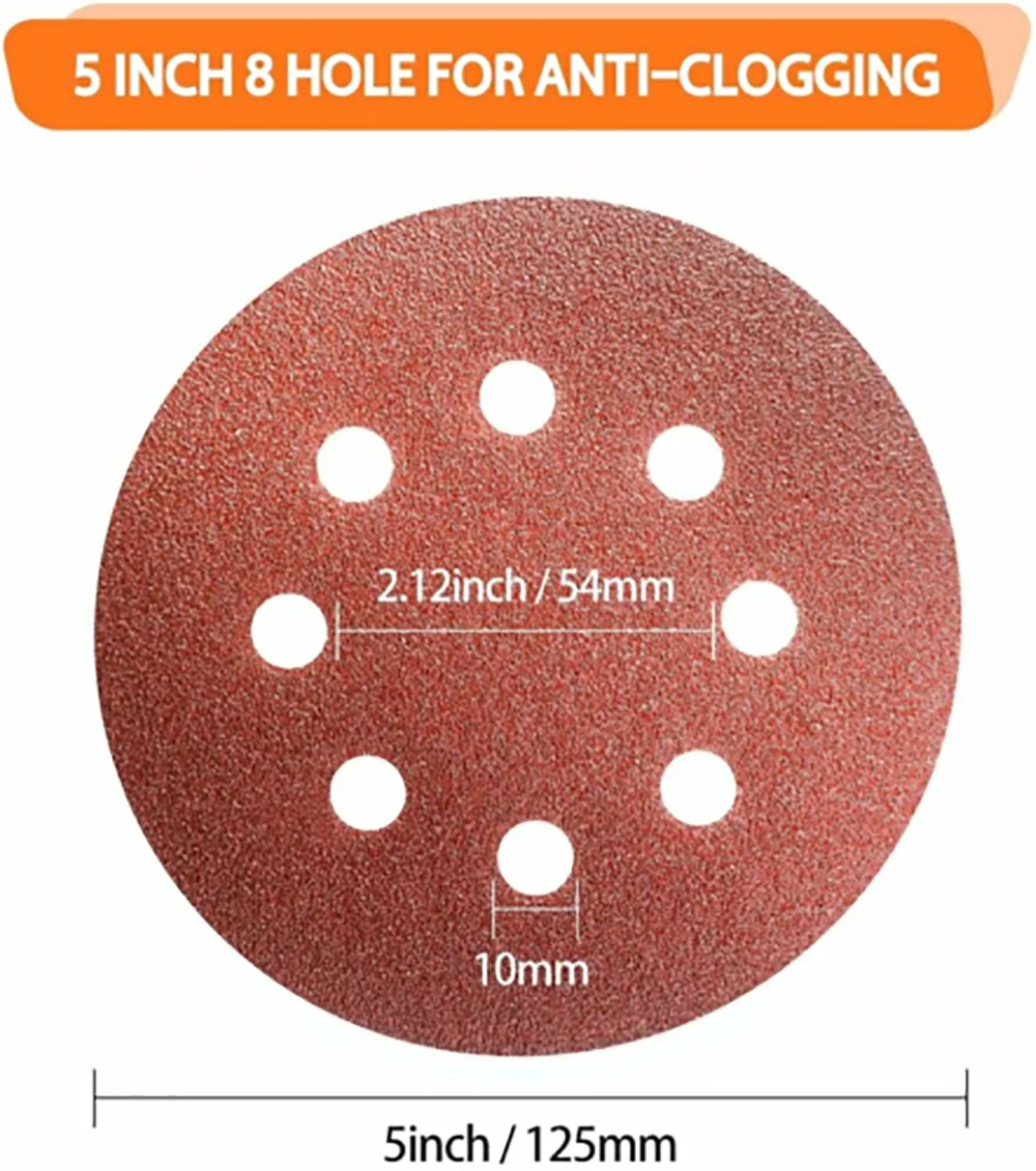 125mm - 5" 8 Hole Sanding Discs 40 60 80 120 240 Grit Orbital Sander Pad UK