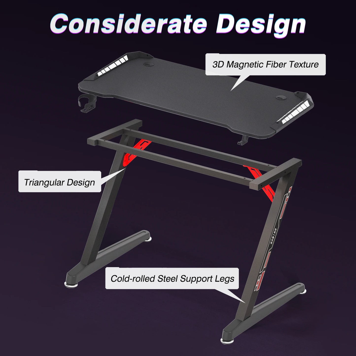 Z-Shaped Computer Gaming Desk w/ RGB LED Lights Home Office Table X-Large 140cm