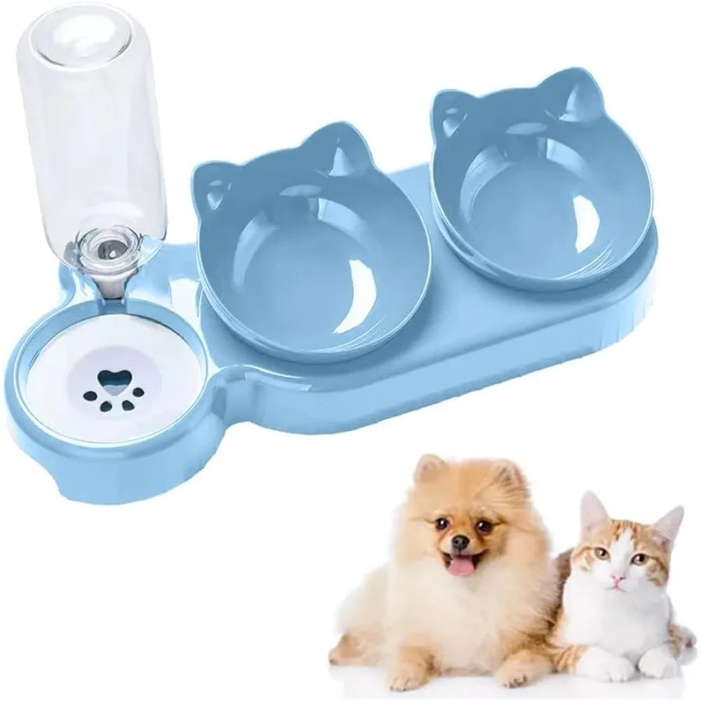 1 Tilt Pet Bowl Set with Gravity Water Bottle for Neck Protection - 3 in 1 Design for Cats and Dogs - Easy to Clean and Hygiene