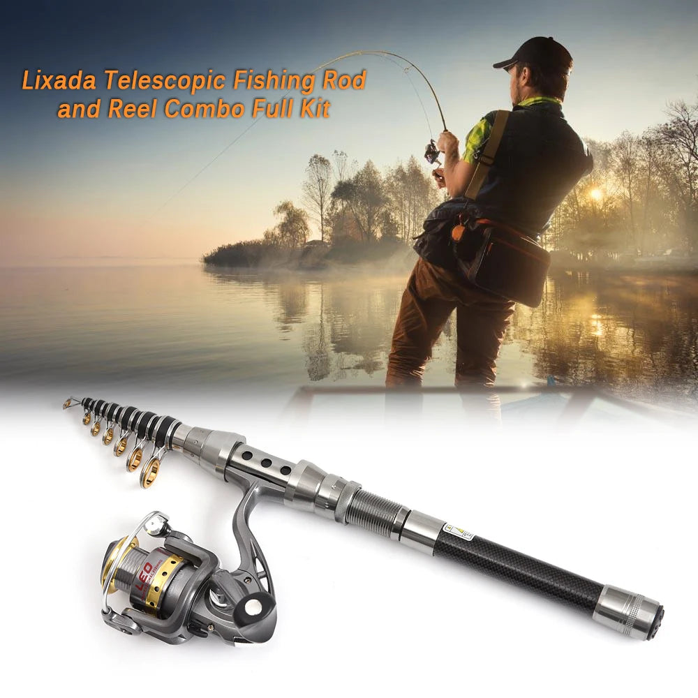 Lixada Telescopic Fishing Rod and Reel Combo Full Kit Spinning Fishing Reel Gear Organizer Pole Set with 100M Fishing Line Lures