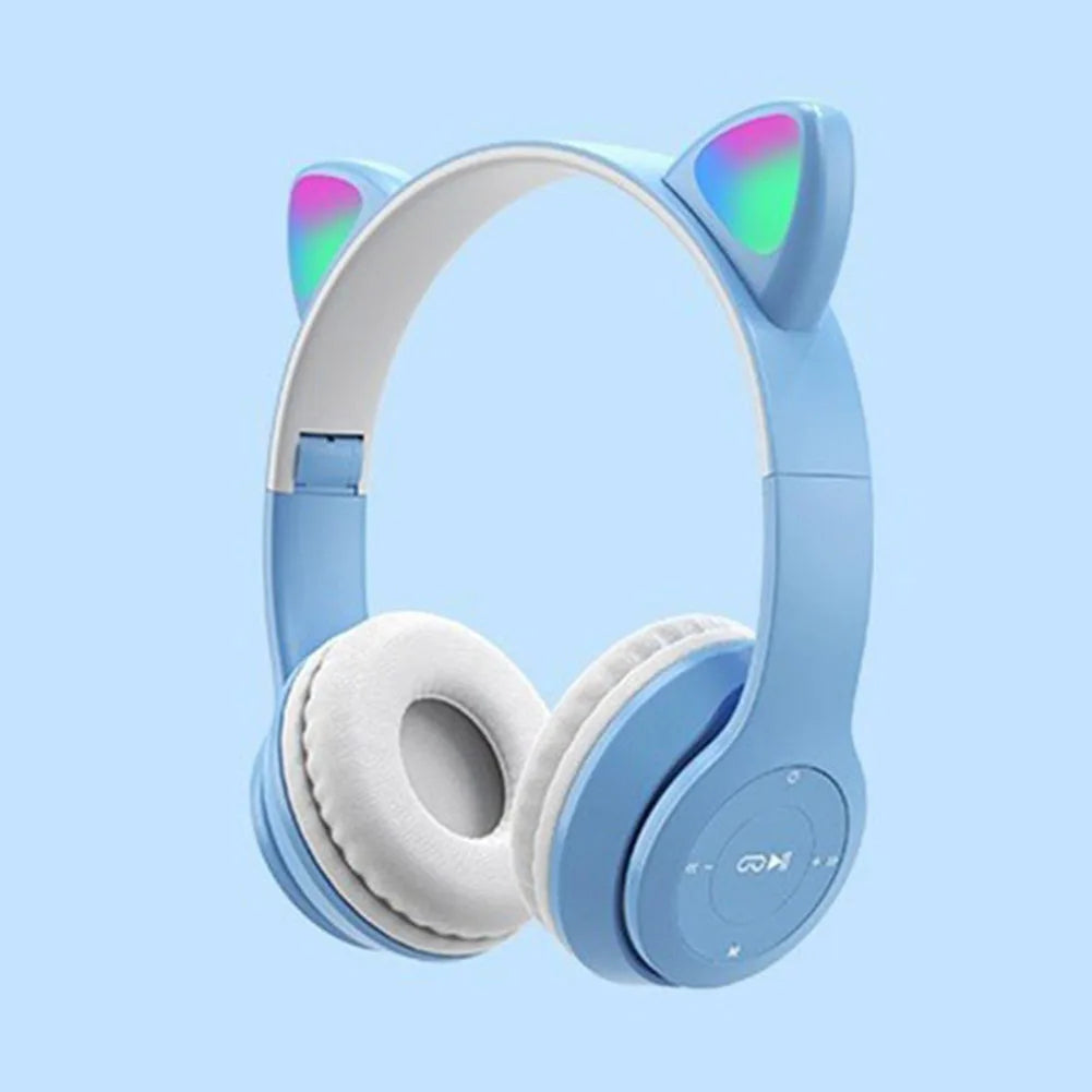 Glow Light Stereo Bass Wireless Cat Ear Gaming Headset Bluetooth Compatible for Kids and Adults