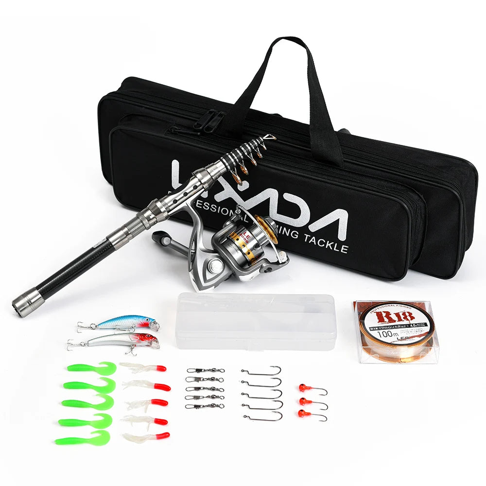 Lixada 1.8m Telescopic Fishing Rod and Reel Combo Full Kit Spinning Fishing Reel Gear Organizer Pole Set with 100M Fishing Line-Ninja Market