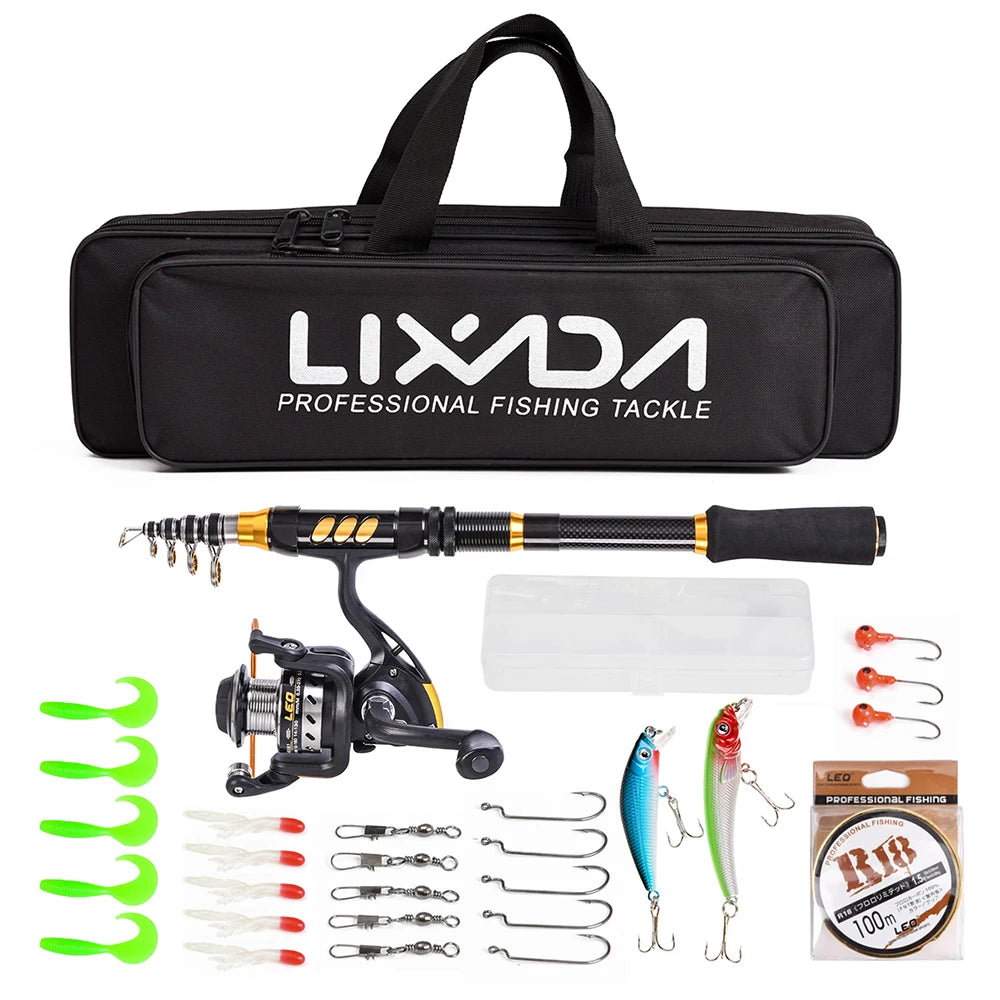 Lixada 1.8m Telescopic Fishing Rod and Reel Combo Full Kit Spinning Fishing Reel Gear Organizer Pole Set with 100M Fishing Line-Ninja Market