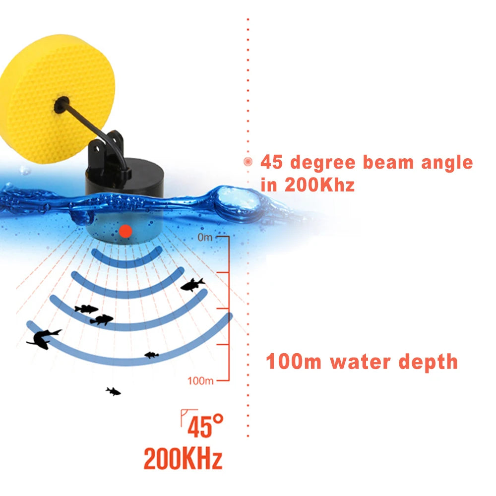 Portable Fish Finder Fish Detection Sonar Device for Amateur and Professional Fishermen 100M Lake Sea Fishing Tools 45 Degrees