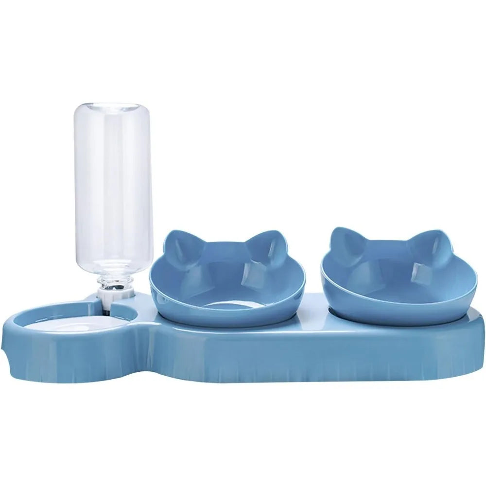 1 Tilt Pet Bowl Set with Gravity Water Bottle for Neck Protection - 3 in 1 Design for Cats and Dogs - Easy to Clean and Hygiene