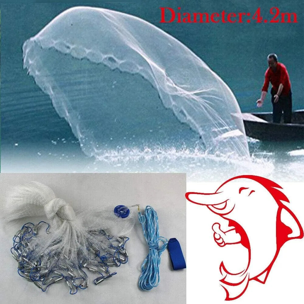 Hand Cast Fishing Net 14ft Hand Cast Fishing Net Bait Dense Mesh Netting Hollow Sinker Durable 4.2M Full Spread Mesh